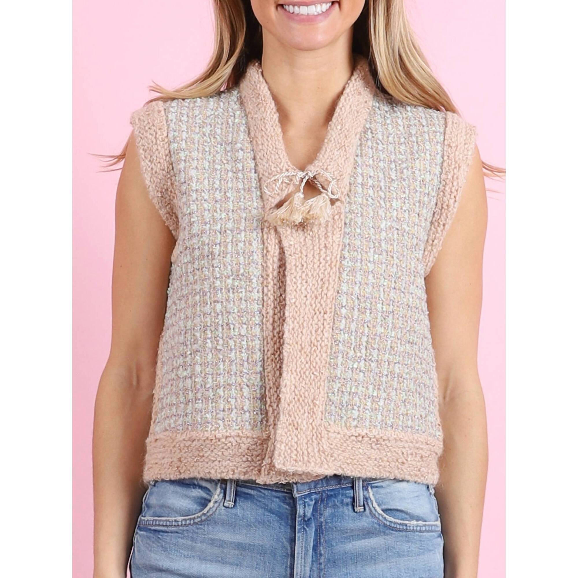 New Forte Forte Fancy Tweed Knit Mix Vest In Latte